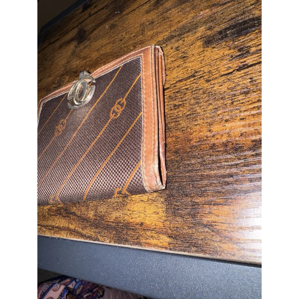 Gucci Diagonal Striped Canvas Leather Trim Bifold Wallet 70’s Early 80’s - Picture 4 of 11
